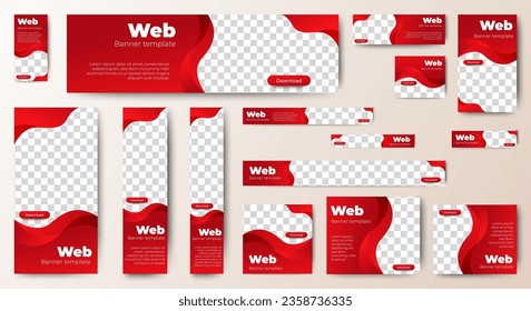 Professional business web ad banner template with photo place. Modern layout white background and Vivid red shape and text design	
