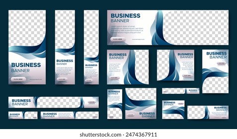Professional business web ad banner template with photo place. Modern layout white background and red shape and text design
