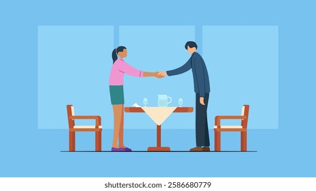 Professional businesses handshake after meeting symbolize closing a deal. Professional business lunch concept. 