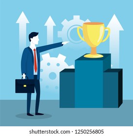 professional businessman with briefcase and bulb cup