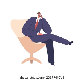 Professional Businessman Character Sitting On Chair, Exuding Leadership And Authority. Dressed In Formal Attire