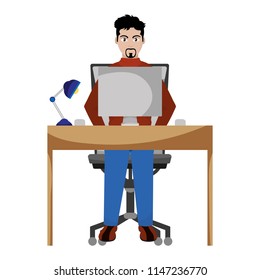 professional businessman desk with computer and lamp