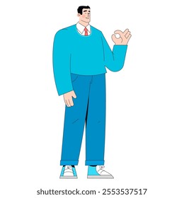 Professional businessman gesturing okay sign. Confident male entrepreneur expressing quality assurance in business attire. Vector illustration.