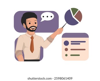 Professional Businessman Presenting Data Insights and Market Analysis Using Pie Charts