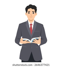 Professional Businessman Reading a Book. Flat Vector character illustration