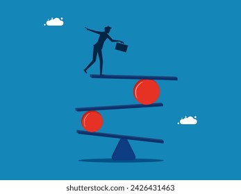 Professional businessman standing on a balance scale vector 