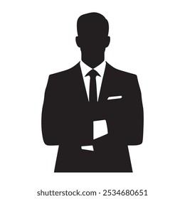 Empresário Profissional em Terno e Laço Silhueta Vetor Ilustração de um Visual de Tendência para Identidade Corporativa Isolado em um Fundo Branco. Ilustração do vetor da silhueta do homem