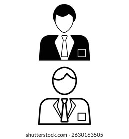 Professional businessman team concept in corporate office attire with tie and badge icon vector illustration for leadership management symbol.