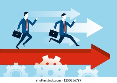 professional businessman teamwork with briefcase and arrows