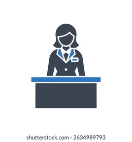 Professional Businesswoman Desk Icon Isolated On White Background