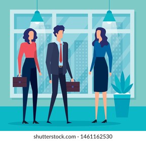 professional businesswomen and businessman teamwork with suitcase