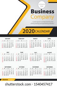 professional Calendar 2020 template. Calendar design in dark blue and yellow colors, for business company. Vector -  A3 Priantable CMYK