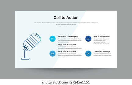 Modelo de apresentação de slides CTA (Professional Call to Action) para fechamentos de negócios. Apresentando um layout limpo para informações de contato, links de sites, identificadores de mídias sociais e instruções para "Próximos passos". Ideal para apresentações de apresentação corporativa, webinars e slides finais.
