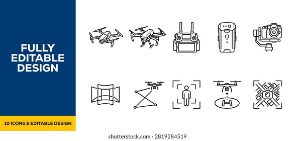 Professional Camera Drones Aerial Surveying and Flight Technology Icons Flat Vector Illustration Icon Bundle Set High Resolution