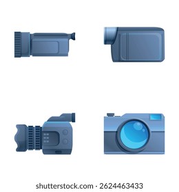 Professional camera icons set cartoon vector. Retro and modern video camera. Video recording equipment