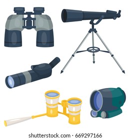 Professional camera lens binoculars glass look-see spyglass optics device camera digital focus optical equipment vector illustration
