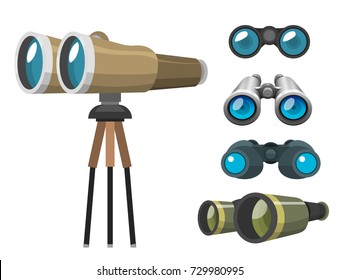 Professional camera lens binoculars glass look-see spyglass optics device camera digital focus optical equipment vector illustration