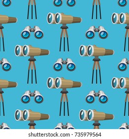 Professional camera lens binoculars glass look-see spyglass optics seamless pattern camera focus optical equipment vector illustration
