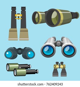 Professional camera lens binoculars glass look-see spyglass optics device camera digital focus optical equipment vector illustration