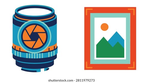 Professional camera lens reflection landscape photo frame photography studio digital picture gallery graphic