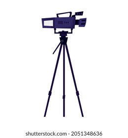 Professional camera on tripod flat icon vector illustration