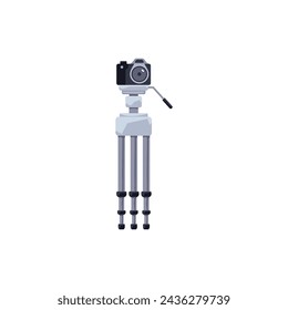 Professional camera on vintage tripod. Vector illustration of a retro-style DSLR camera atop an old-fashioned tripod, perfect for classic photography enthusiasts