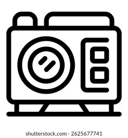 Professional camera standing on tripod taking picture icon, outline style