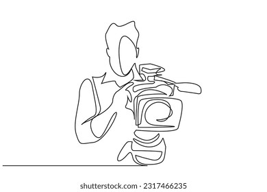 professional cameraman filming tv television movie lifestyle line art