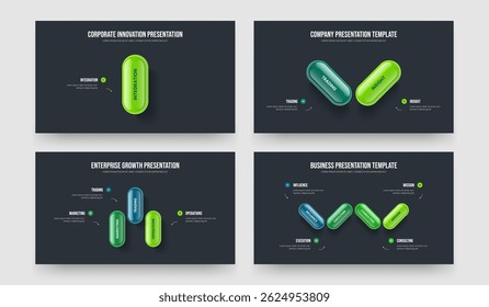 Professional Campaign 1 2 3 4 Element Diagram Slideshow Design Set. Service Solution One Two Three Four Option Infographic Slide Template Vector Illustration Collection.