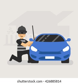 Professional Car Thief Illustration. Motor Vehicle Theft Criminal Concept