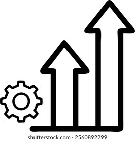 Professional career growth, efficient grow, graph revenue growth outline icon. Line sign arrows up and cogwheel. Vector isolated pictograms for web and app on white background editable stroke