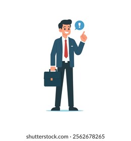 Professional Cartoon Businessman Standing with Briefcase and Speech Bubble Simple Modern Flat Clean Soft Illustration