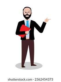 Professional cartoon man with file or send someone
