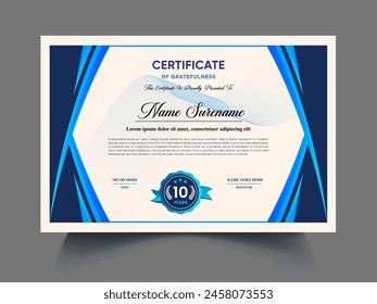 Professional Certificate of appreciation template design sample, elegant blue, gold, pink garden diploma certificate clean modern certificate. Certificate border template with luxury vector illustrate