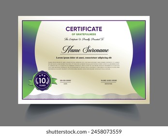Professional Certificate of appreciation template design sample, elegant blue, gold, pink garden diploma certificate clean modern certificate. Certificate border template with luxury vector illustrate