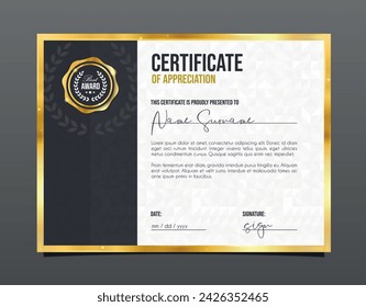 Professional certificate. of appreciation Template diploma with luxury and modern pattern background. Achievement certificate.