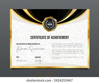 Certificado profesional. de apreciación Diploma de plantilla con un fondo de diseño moderno y de lujo. Certificado de logro.