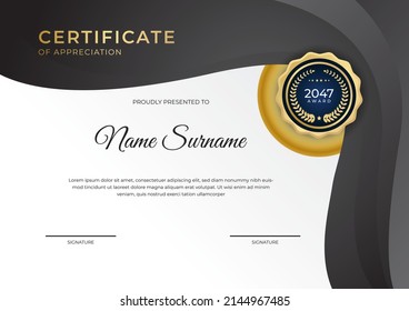 Professional certificate of appreciation template vector with clean and modern design. Can be use for award show, diploma certificate, employee of the month, business deal, corporate recognition