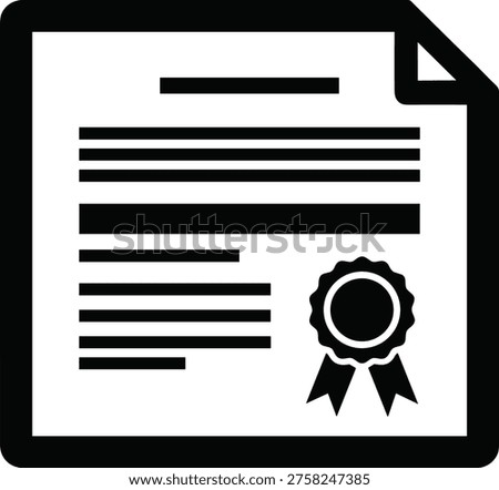 Professional certificate icon with official seal and document text, formal diploma vector illustration, isolated high quality achievement graphic.