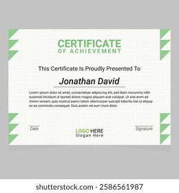 Professional certificate template for awards, diplomas, and recognition. Editable EPS format with modern, clean design. High-resolution, print-ready certificate layout for business or personal use.