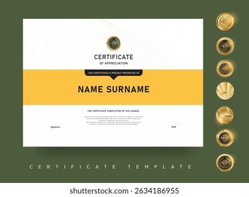 Professional certificate template with bold gold header and clean modern layout Ideal for award events course completions and employee recognition
