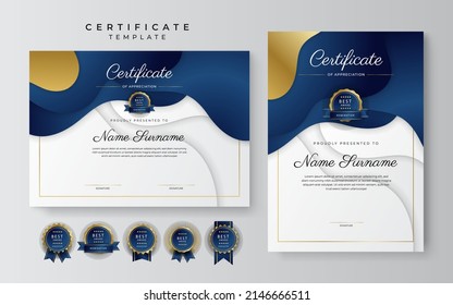 Professional Certificate template gold blue with clean design. Vector illustration. Certificate of achievement blue abstract geometric border decoration for multi-purpose business or education needs