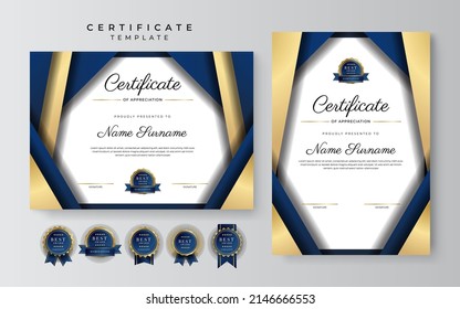 Professional certificate template gold blue with clean design. Vector illustration. Certificate of achievement blue abstract geometric border decoration for multi-purpose business or education needs