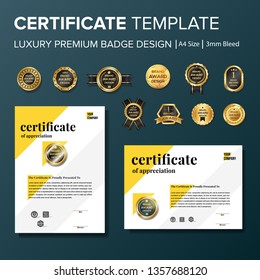 Professional Certificate template with premium badge multipurpose a4