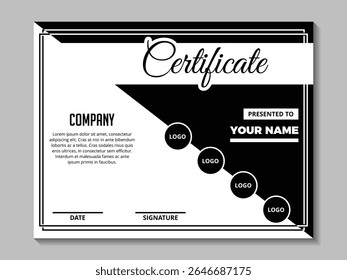 Professional certificate vector template suitable for diplomas, awards and appreciations. Customizable layout with elegant design, suitable for various achievements.