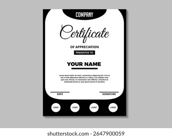 Modelo vetor de certificado profissional adequado para diplomas, prêmios e apreciações. Layout personalizável com design elegante, adequado para várias conquistas.