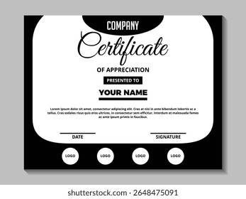 Professional certificate vector template suitable for diplomas, awards and appreciations. Customizable layout with elegant design, suitable for various achievements.