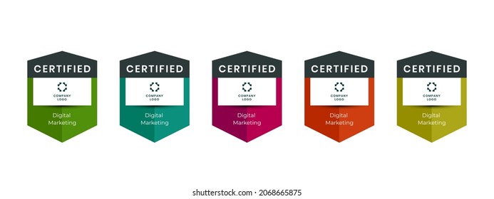 Professional Certificates Awarded Logo Badge Vector. Digital Certification Badges Awarded To Technical Professionals Who Have Successfully Passed A Certification Exam Or Achieved