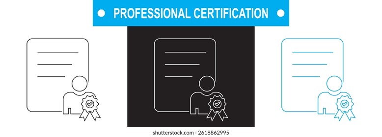 Professional Certification icon. Vector for websites, mobile interfaces, presentations, banner, visual branding etc. Vector illustration. isolated on white and black background. EPS 10
