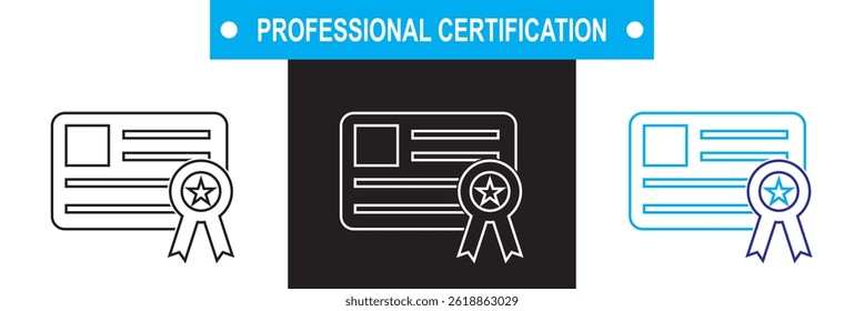 Icono de Certificación de Profesional. Vector para Sitios web, interfaces móviles, presentaciones, Anuncio, imagen de marca, etc. Ilustración vectorial. aislado en el fondo blanco y negro. EPS 10